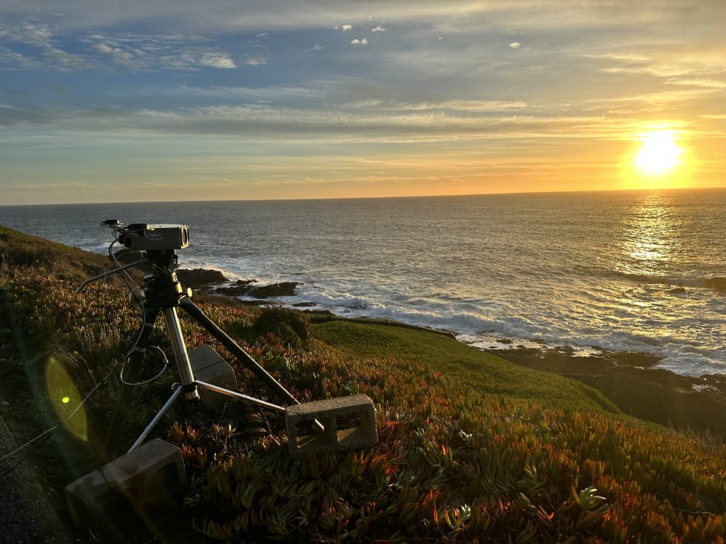 Marine Observer infrared camera is positioned looking over the ocean on a cliff in Carmel. Taken at sunset. 